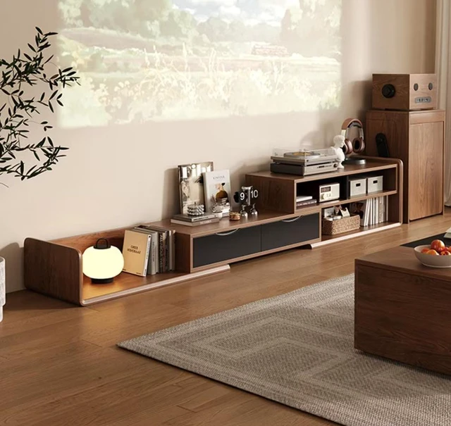 Main image of 70.8 Inch Extendable TV Stand with Adjustable Length and Storage Shelves, Walnut Brown, Wood, TV Entertainment Furniture
