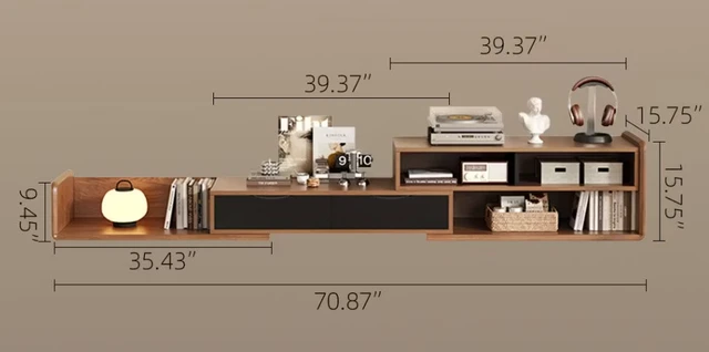 Alt view image 2 of 5 - 70.8 Inch Extendable TV Stand with Adjustable Length and Storage Shelves, Walnut Brown, Wood, TV Entertainment Furniture