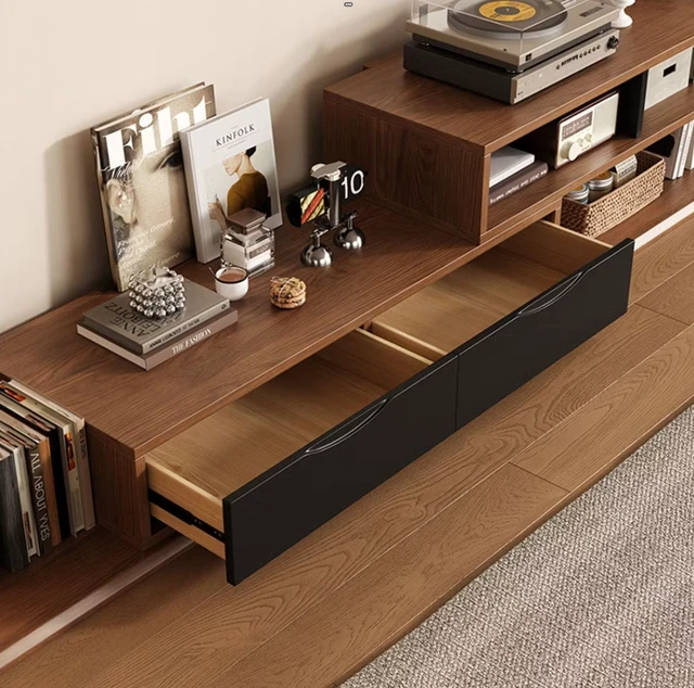 Alt view image 5 of 5 - 70.8 Inch Extendable TV Stand with Adjustable Length and Storage Shelves, Walnut Brown, Wood, TV Entertainment Furniture