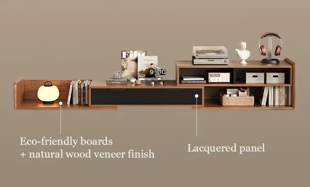 Alt view image 3 of 5 - 70.8 Inch Extendable TV Stand with Adjustable Length and Storage Shelves, Walnut Brown, Wood, TV Entertainment Furniture