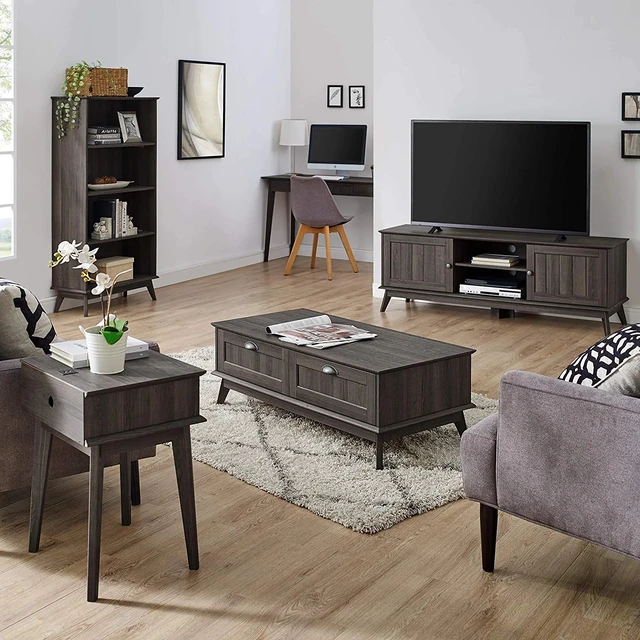 Alt view image 7 of 7 - TV Media Console Stand Entertainment Center, Accent Living Furniture, Smoke, MDF