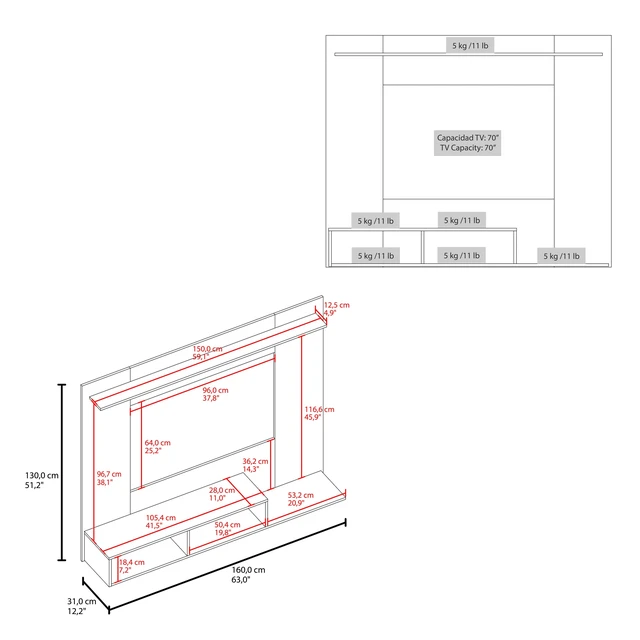 Alt view image 6 of 7 - Positano TV Entertainment Center Media Console with Storage, Wenge, Particle Board, TV Entertainment Furniture