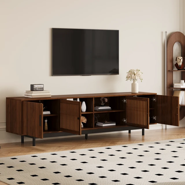 Alt view image 2 of 7 - 78 Inch TV Stand for Tvs, TV Console for Living Media Console with Soft Closing Hinges Adjustable Shelves Stand