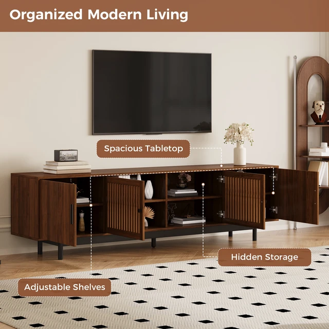 Alt view image 6 of 7 - 78 Inch TV Stand for Tvs, TV Console for Living Media Console with Soft Closing Hinges Adjustable Shelves Stand