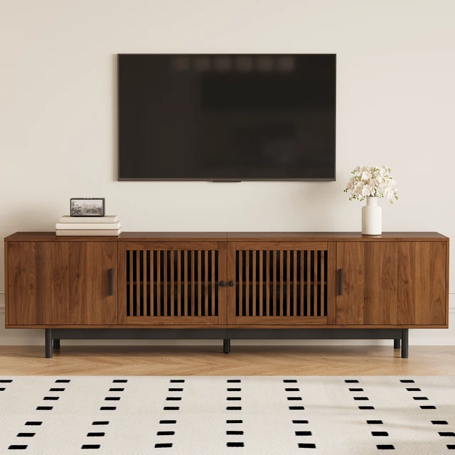 Alt view image 3 of 7 - 78 Inch TV Stand for Tvs, TV Console for Living Media Console with Soft Closing Hinges Adjustable Shelves Stand