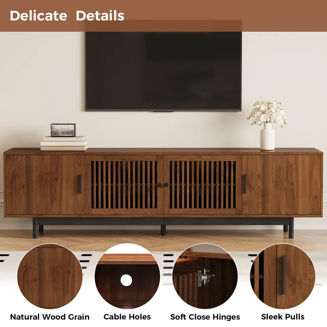 Alt view image 5 of 7 - 78 Inch TV Stand for Tvs, TV Console for Living Media Console with Soft Closing Hinges Adjustable Shelves Stand