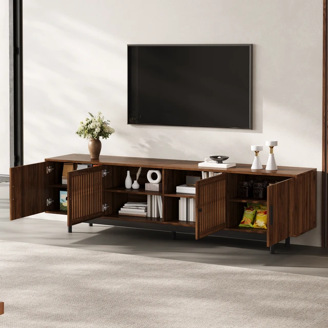 Alt view image 4 of 7 - 78 Inch TV Stand for Tvs, TV Console for Living Media Console with Soft Closing Hinges Adjustable Shelves Stand