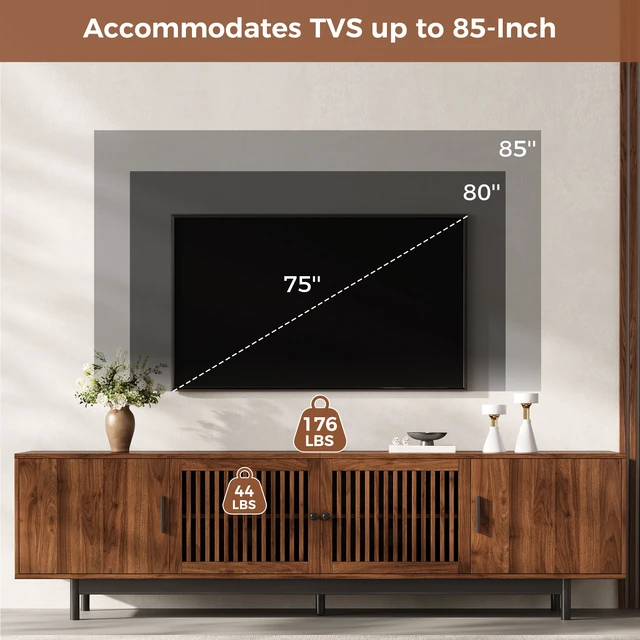Alt view image 7 of 7 - 78 Inch TV Stand for Tvs, TV Console for Living Media Console with Soft Closing Hinges Adjustable Shelves Stand