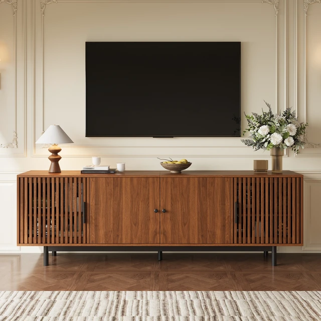 Alt view image 3 of 7 - 78 Inch TV Stand for Tvs, TV Console for Living Media Console with Soft Closing Hinges Adjustable Shelves Stand