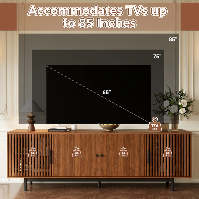 Alt view image 7 of 7 - 78 Inch TV Stand for Tvs, TV Console for Living Media Console with Soft Closing Hinges Adjustable Shelves Stand