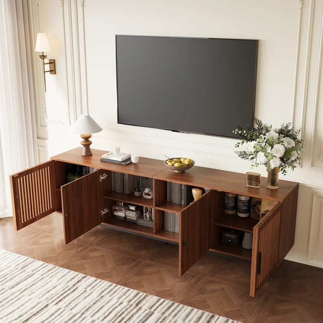Alt view image 4 of 7 - 78 Inch TV Stand for Tvs, TV Console for Living Media Console with Soft Closing Hinges Adjustable Shelves Stand