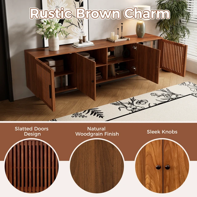 Alt view image 5 of 7 - 78 Inch TV Stand for Tvs, TV Console for Living Media Console with Soft Closing Hinges Adjustable Shelves Stand