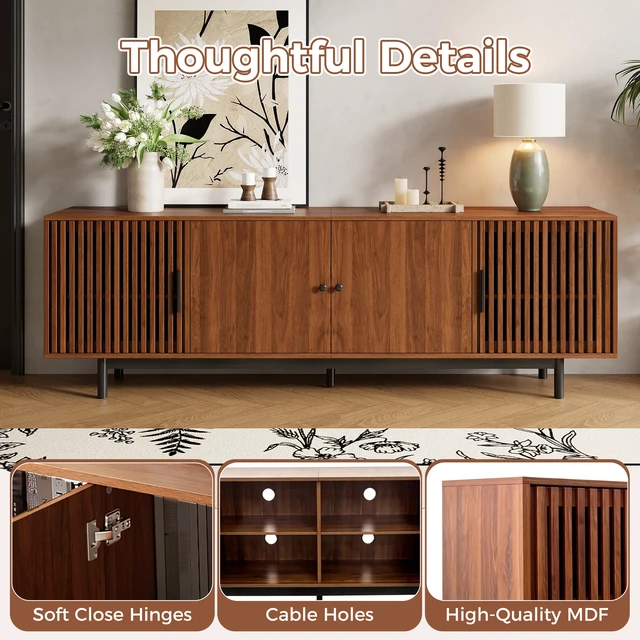 Alt view image 6 of 7 - 78 Inch TV Stand for Tvs, TV Console for Living Media Console with Soft Closing Hinges Adjustable Shelves Stand