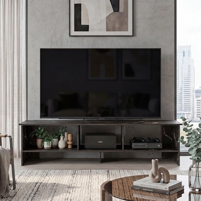 Main image of Mamba TV Stand with Open Storage Shelf, Black, Particle Board, TV Entertainment Furniture