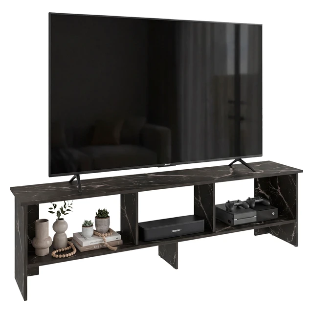 Alt view image 2 of 6 - Mamba TV Stand with Open Storage Shelf, Black, Particle Board, TV Entertainment Furniture