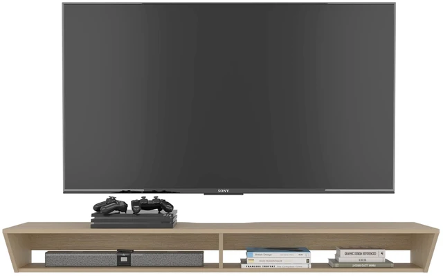 Alt view image 3 of 6 - Cartagena 2 Shelf TV Stand, Grey, Particle Board, TV Entertainment Furniture