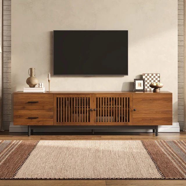Alt view image 3 of 7 - 78 Inch TV Stand for Tvs, TV Console for Living Media Console with Two Drawers Soft Closing Hinges and Adjustable