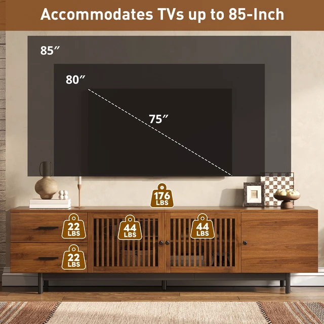 Alt view image 7 of 7 - 78 Inch TV Stand for Tvs, TV Console for Living Media Console with Two Drawers Soft Closing Hinges and Adjustable