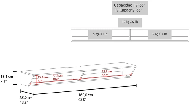 Alt view image 6 of 6 - Cartagena 2 Shelf TV Stand, Grey, Particle Board, TV Entertainment Furniture