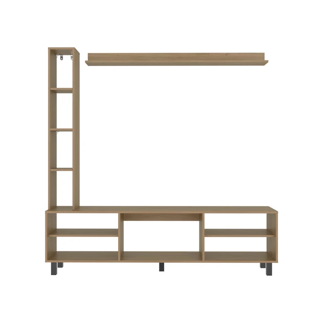 Alt view image 5 of 6 - 9 Shelf TV Stand, Oak, Particle Board, TV Entertainment Furniture
