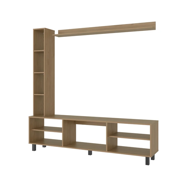 Alt view image 4 of 6 - 9 Shelf TV Stand, Oak, Particle Board, TV Entertainment Furniture