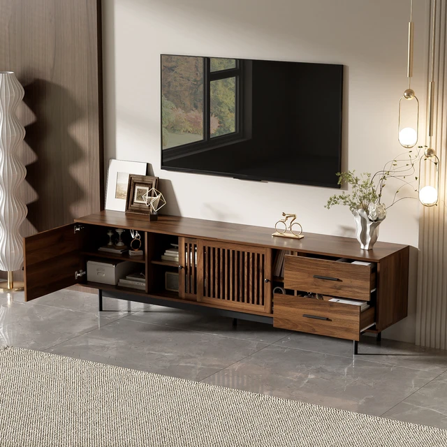 Alt view image 4 of 7 - 78 Inch TV Stand for Tvs, TV Console for Living Media Console with Two Drawers Soft Closing Hinges and Adjustable