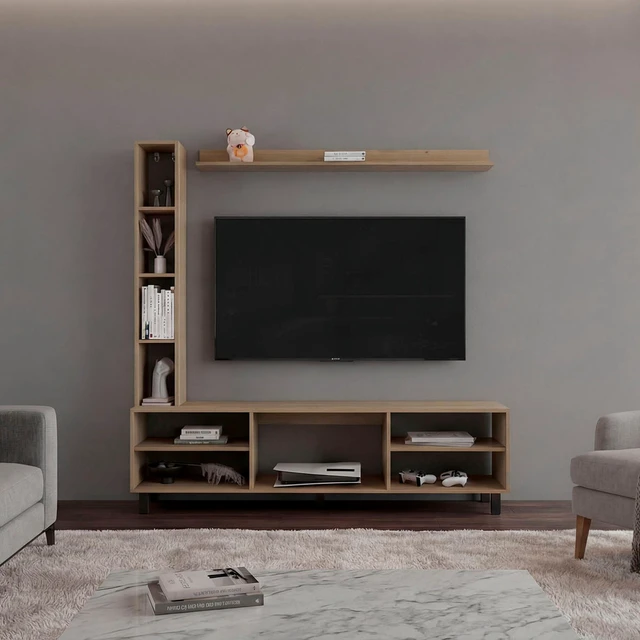 Main image of 9 Shelf TV Stand, Oak, Particle Board, TV Entertainment Furniture