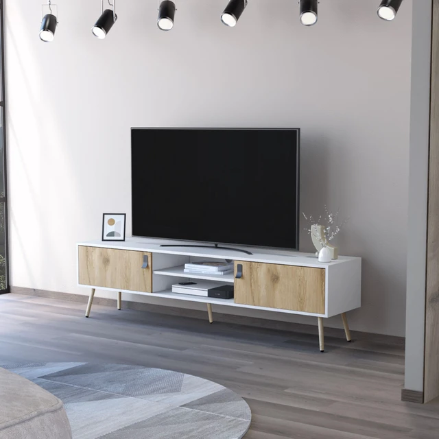 Main image of TV Rack, Spacious Storage with Hinged Drawers and Open Shelves, Multicolor, Engineered Wood, TV Entertainment Furniture