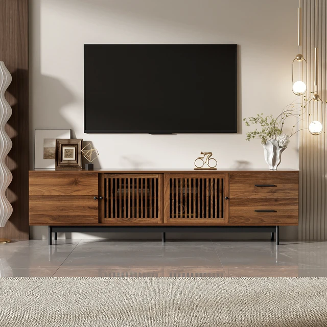 Alt view image 3 of 7 - 78 Inch TV Stand for Tvs, TV Console for Living Media Console with Two Drawers Soft Closing Hinges and Adjustable