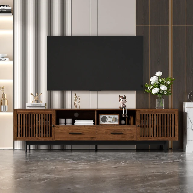 Main image of 78 Inch TV Stand for Tvs 85 Inch, Media Console with 2 Drawers Soft Closing Hinges and Slatted Doors for Living