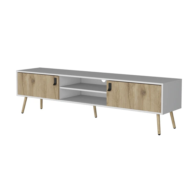 Alt view image 2 of 7 - TV Rack, Spacious Storage with Hinged Drawers and Open Shelves, Multicolor, Engineered Wood, TV Entertainment Furniture