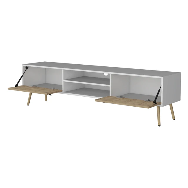Alt view image 4 of 7 - TV Rack, Spacious Storage with Hinged Drawers and Open Shelves, Multicolor, Engineered Wood, TV Entertainment Furniture