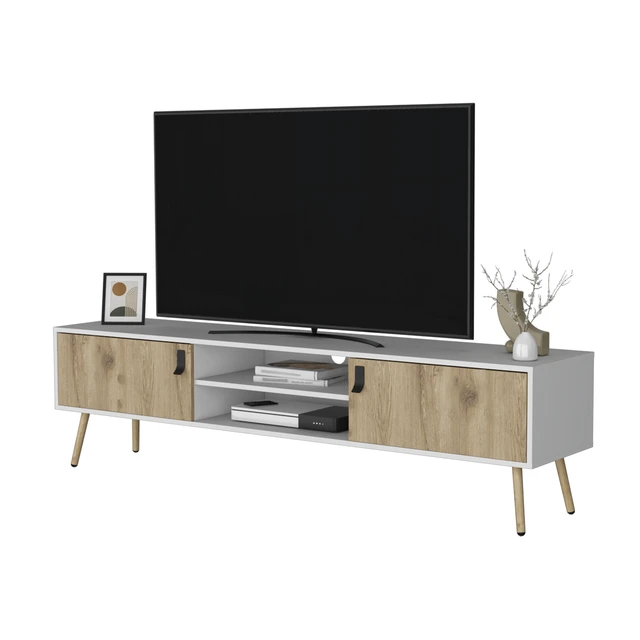Alt view image 6 of 7 - TV Rack, Spacious Storage with Hinged Drawers and Open Shelves, Multicolor, Engineered Wood, TV Entertainment Furniture