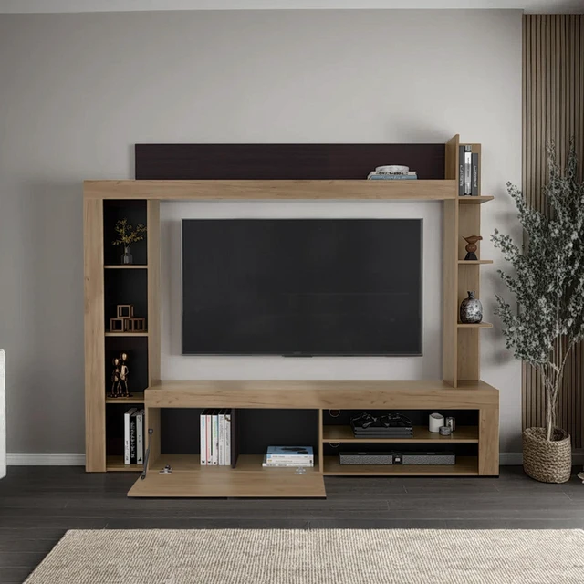Main image of Entertainment Center, TV Stand Inchwith Shelves and Cabinets Living Wall Unit, Beige, Particle Board, TV Entertainment