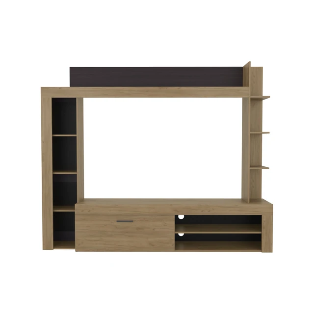 Alt view image 2 of 7 - Entertainment Center, TV Stand Inchwith Shelves and Cabinets Living Wall Unit, Beige, Particle Board, TV Entertainment