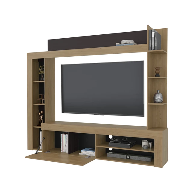 Alt view image 4 of 7 - Entertainment Center, TV Stand Inchwith Shelves and Cabinets Living Wall Unit, Beige, Particle Board, TV Entertainment