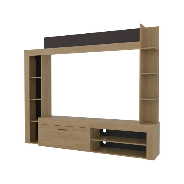 Alt view image 6 of 7 - Entertainment Center, TV Stand Inchwith Shelves and Cabinets Living Wall Unit, Beige, Particle Board, TV Entertainment