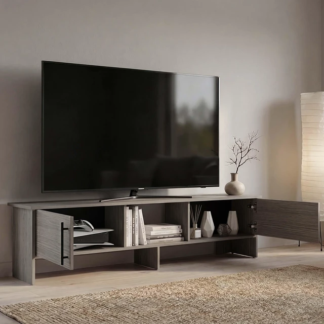Alt view image 2 of 7 - TV 65 Inch Stand with Storage Cabinets, Media Console Entertainment Center with Open Shelves for Living, Gray Wash