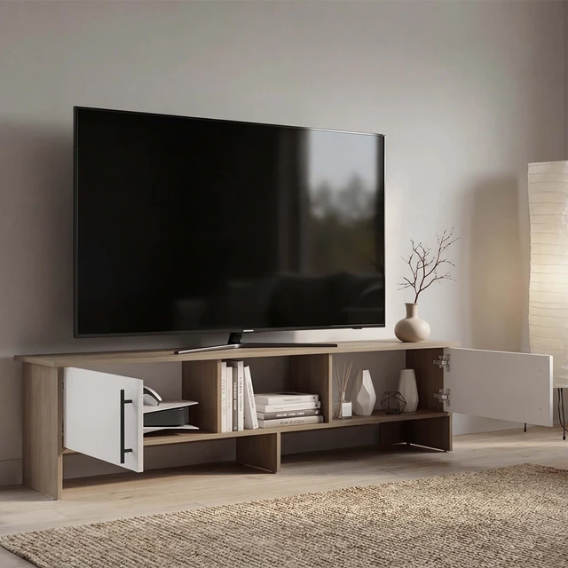 Alt view image 2 of 7 - TV 65 Inch Stand with Storage Cabinets, Media Console Entertainment Center with Open Shelves for Living, White