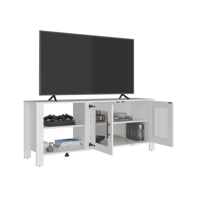 Alt view image 3 of 7 - Hudson TV 65 Inch Stand with Storage Cabinets, Media Console Entertainment Center with Open Shelves for Living, White