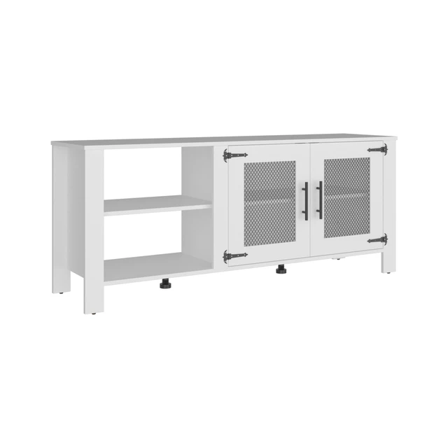 Alt view image 4 of 7 - Hudson TV 65 Inch Stand with Storage Cabinets, Media Console Entertainment Center with Open Shelves for Living, White