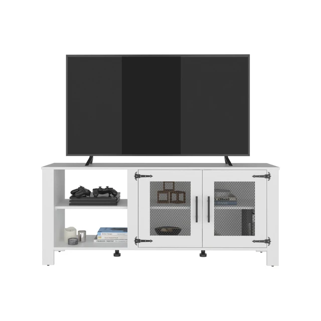 Alt view image 5 of 7 - Hudson TV 65 Inch Stand with Storage Cabinets, Media Console Entertainment Center with Open Shelves for Living, White