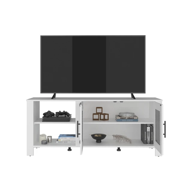 Alt view image 6 of 7 - Hudson TV 65 Inch Stand with Storage Cabinets, Media Console Entertainment Center with Open Shelves for Living, White