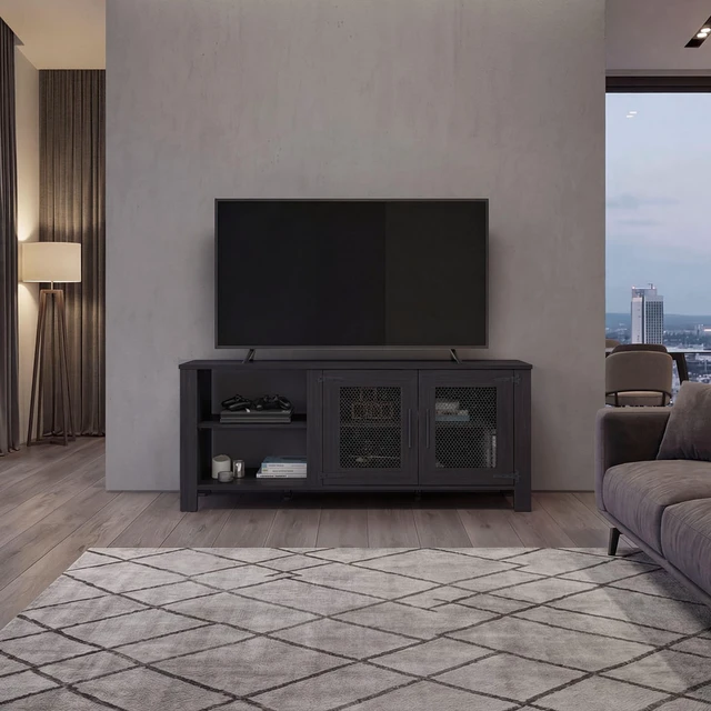Main image of Hudson TV 65 Inch Stand with Storage Cabinets, Media Console Entertainment Center with Open Shelves for Living, Wenge