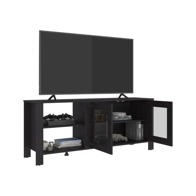 Alt view image 3 of 7 - Hudson TV 65 Inch Stand with Storage Cabinets, Media Console Entertainment Center with Open Shelves for Living, Wenge
