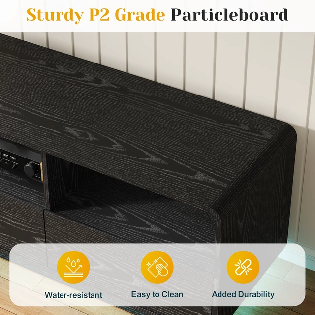 Alt view image 4 of 7 - Floating Bohemian TV Stand with Storage Drawers, 59 Inch Entertainment Center with LED Lights for Living, Black