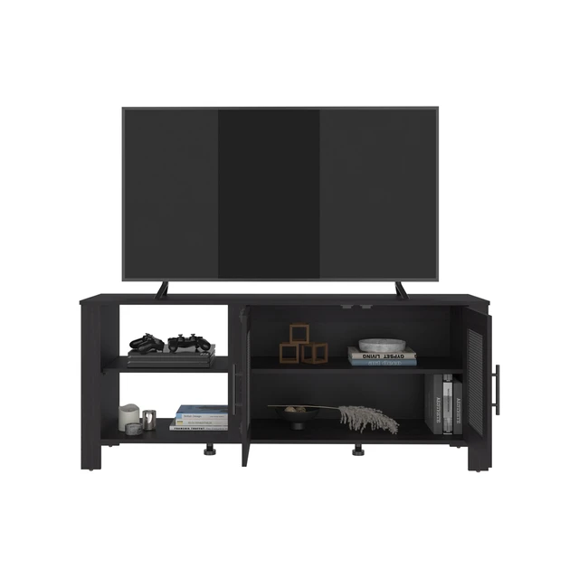 Alt view image 7 of 7 - Hudson TV 65 Inch Stand with Storage Cabinets, Media Console Entertainment Center with Open Shelves for Living, Wenge