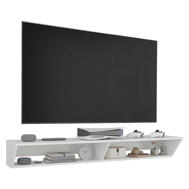 Alt view image 2 of 7 - Floating TV Stand with Open Storage Shelves for Tvs, White, Particle Board, TV Entertainment Furniture