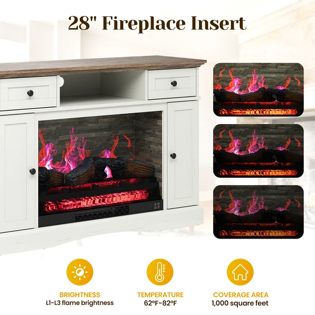 Alt view image 6 of 6 - TV Stand with 28 Inch Electric Fireplace, Media Console Table with Adjustable Shelves and Double Door Entertainment