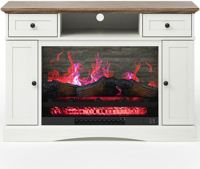 Main image of TV Stand with 28 Inch Electric Fireplace, Media Console Table with Adjustable Shelves and Double Door Entertainment